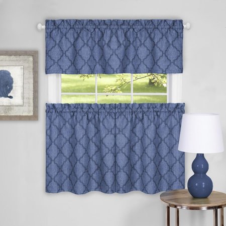 EYECATCHER 58 x 24 in. Colby Window Curtain Tier Pair & Valance Set, Blue EY2511717